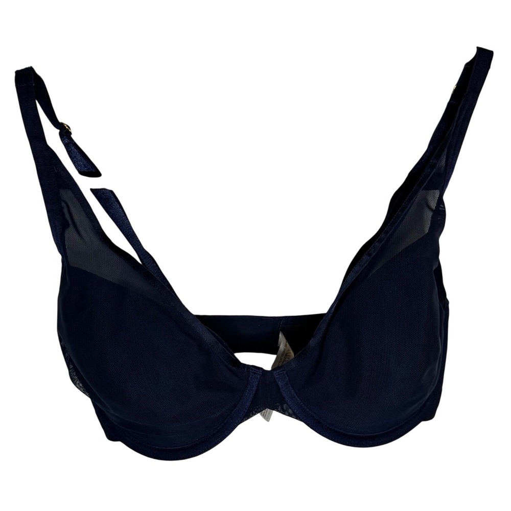 Soma Lightest Lift Mesh Plunge Bra Navy Blue‎ Underwire 32DD Fast Shipping